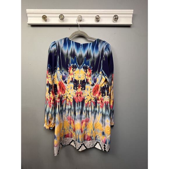 Twelfth Street By Cynthia Vincent Silk Dress Womens Medium Watercolor Blue‎ Zip - Picture 2 of 8